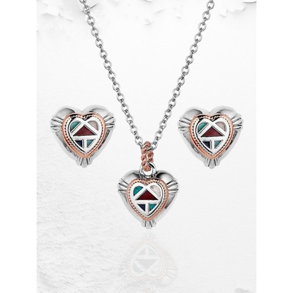 Montana Silversmiths Western Mosaic "Dainty" Heart Necklace Earring Jewelry Set